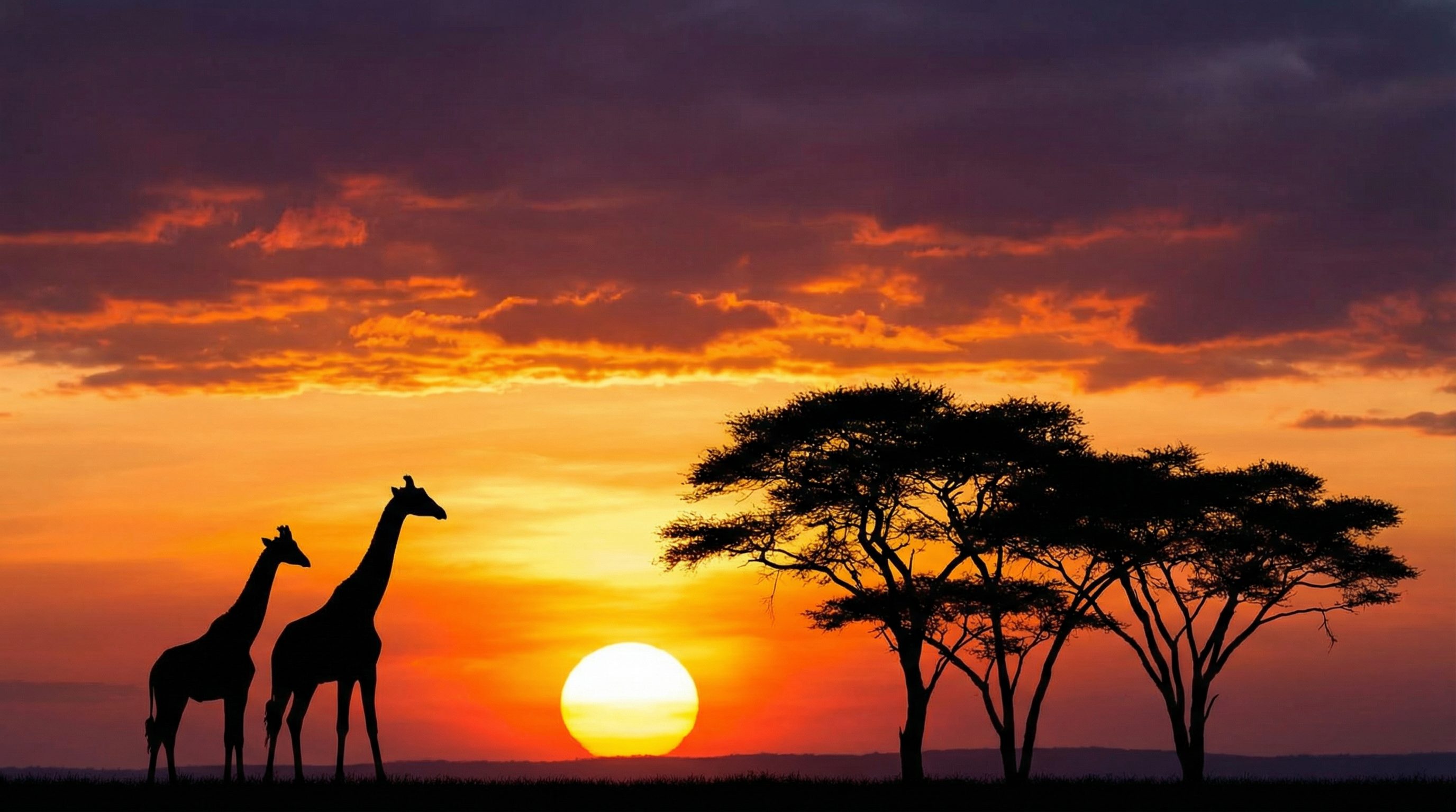 反差短视频：长颈鹿日落剪影